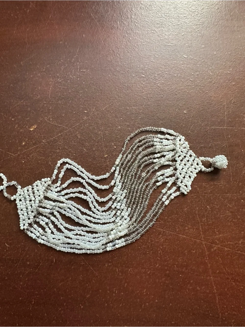 Handcrafted White and Silver Beaded Fringe Bracelet